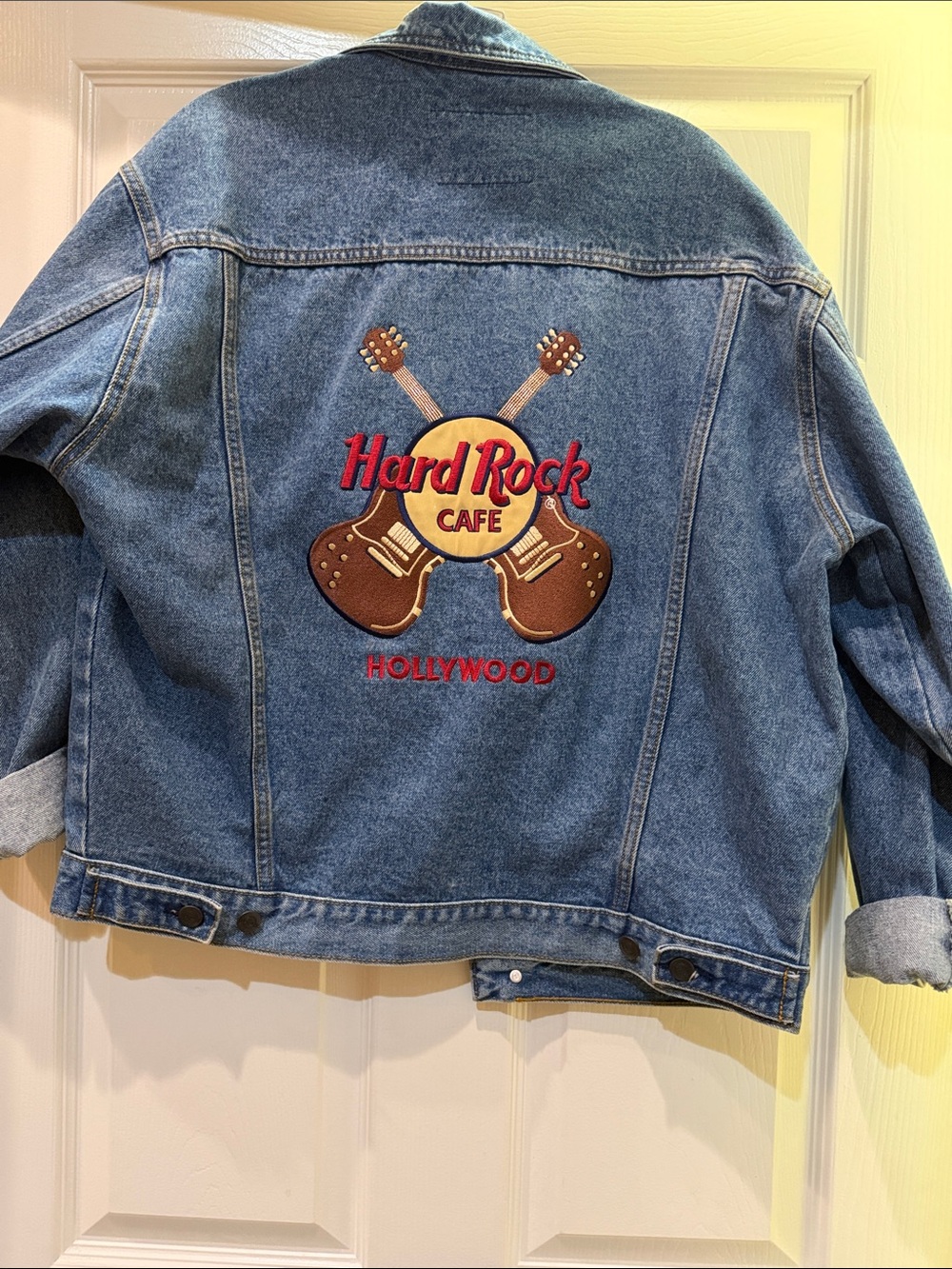 Hard Rock Cafe Blue Denim Jacket with Embroidered Guitars
